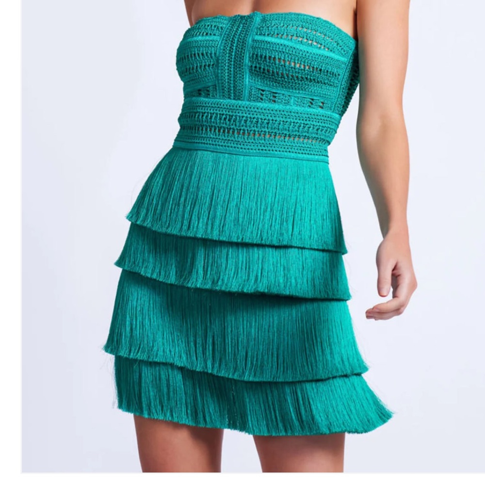 PatBO Strapless Fringe Mini Dress Curacao